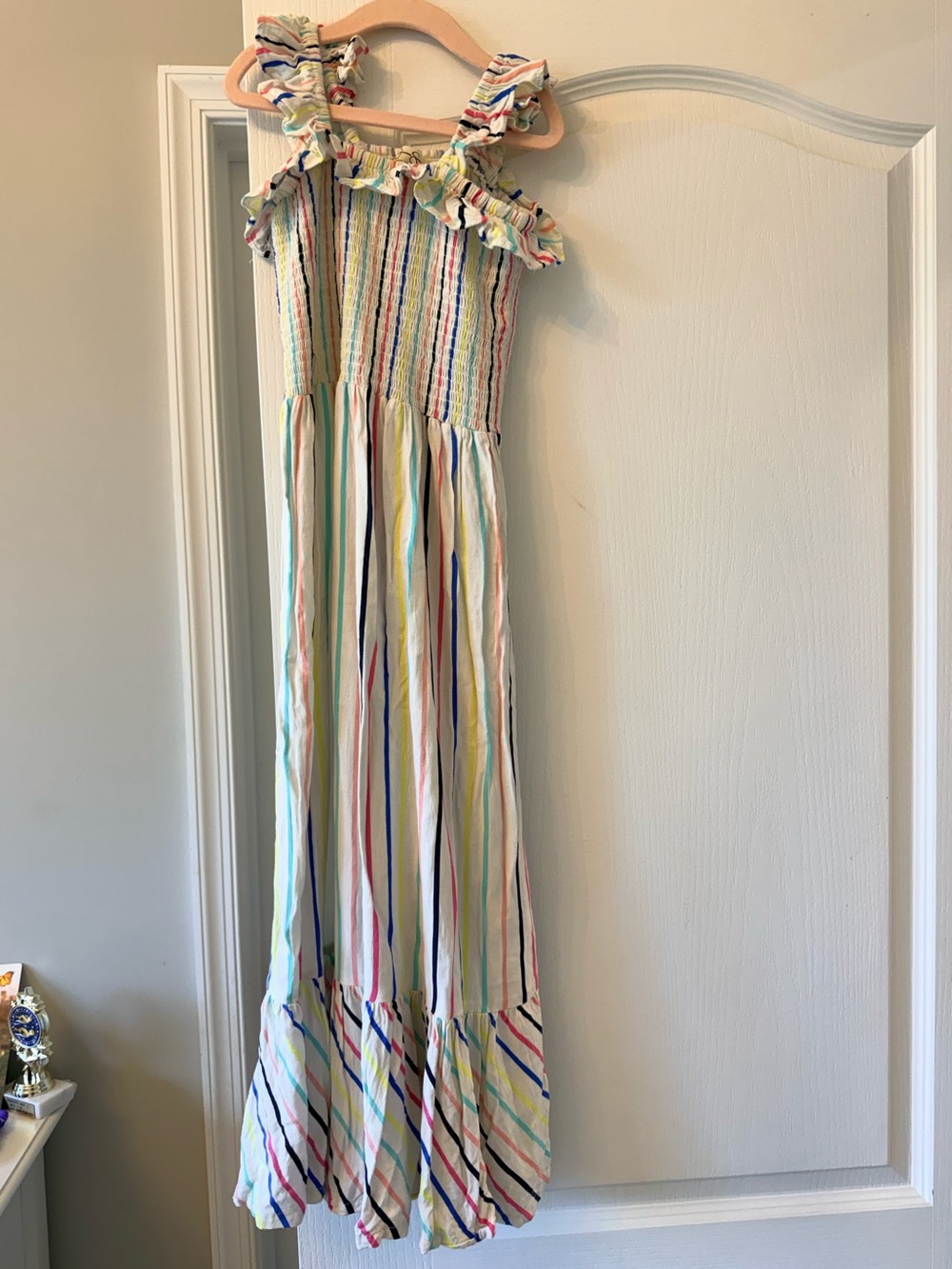 Jessica Simpson Pastel Multicolor Stripe Maxi Dress with Ruffle Straps
